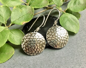 Domed Circles Textured Dangle Earrings