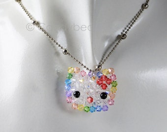 Rainbow Crystal Necklace; Pastel Swarovski Necklace; Glass Necklace; Sweet Kitty Sparkling Swarovski Crystal Pendant Necklace by CandyBead