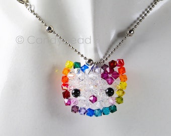 Rainbow Crystal Necklace; Pastel Swarovski Necklace; Glass Necklace; Sweet Kitty Sparkling Swarovski Crystal Pendant Necklace by CandyBead