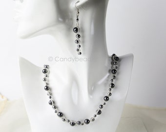 Swarovski Crystal Necklace and Earrings, Black Swarovski Glass Pearl Set By CandyBead