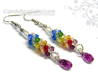 Swarovski earrings;crystal earrings;Swarovski Crystal Earrings, Rainbow Twisty Swarovski Crystal by CandyBead