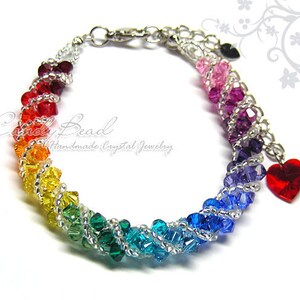 Rainbow bracelet crystal bracelet Swarovski bracelet Glass braceletSpectrum rainbow twisty Swarovski Crystal Bracelet by CandyBead image 1