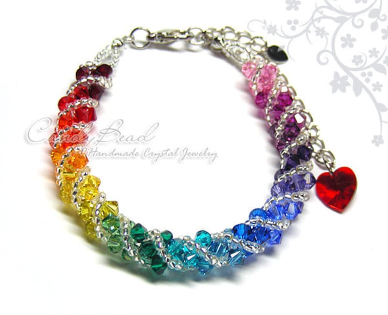 Rainbow bracelet; crystal bracelet; Swarovski bracelet; Glass bracelet;Spectrum rainbow twisty Swarovski Crystal Bracelet by CandyBead 