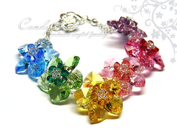 Handmade floral rainbow glass bracelet
