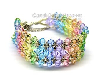 Rainbow bracelet; crystal bracelet; Swarovski bracelet; Glass bracelet;Swarovski Crystal Bracelet, Sweet Rainbow Crystal Bracelet