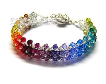 Rainbow bracelet; crystal bracelet; Swarovski bracelet; Glass bracelet;Deep Colorful Swarovski Crystal Bracelet