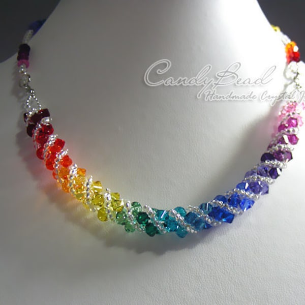 Swarovski necklace, Spectrum rainbow twisty Swarovski Crystal necklace by CandyBead (N004-02)