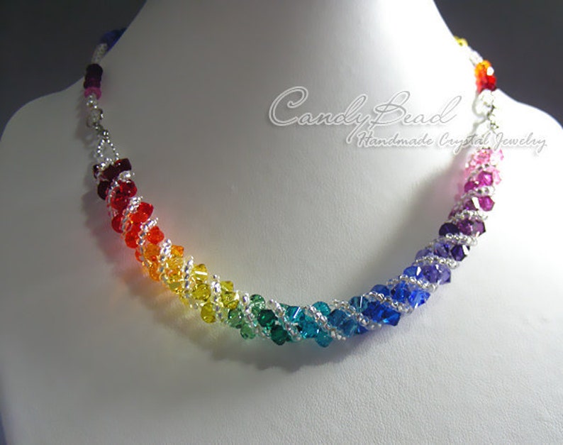 Swarovski necklace, Spectrum rainbow twisty Swarovski Crystal necklace by CandyBead N004-02 image 1