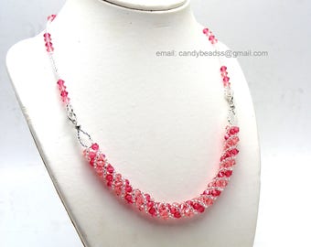 Swarovski Necklace;crystal necklace;glass necklace;Raspberry Twisty Swarovski Crystal Silver Necklace