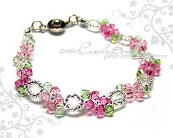 Crystal bracelet; Swarovski bracelet; Glass bracelet;Rosy Pink Swarovski Crystal Bracelet - Sweet pink by CandyBead