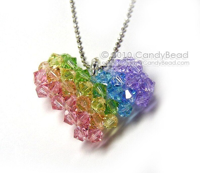 Swarovski necklacecrystal necklace Sweet rainbow heart Swarovski crystals pendant necklace by CandyBead image 3