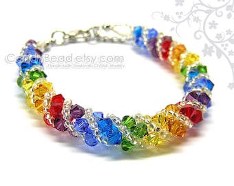 Rainbow bracelet; crystal bracelet; Swarovski bracelet; Glass bracelet;Swarovski bracelet, Dark rainbow twisty Swarovski Crystal Bracelet