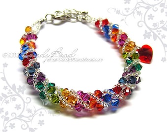 Rainbow bracelet; crystal bracelet; Swarovski bracelet; Glass bracelet;Dark rainbow twisty Swarovski Crystal Bracelet