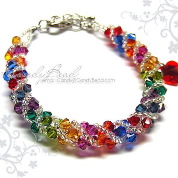 Rainbow bracelet; crystal bracelet; Swarovski bracelet; Glass bracelet;Dark rainbow twisty Swarovski Crystal Bracelet