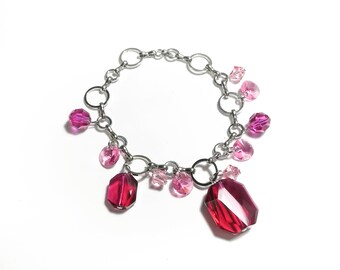 Crystal swarovski bracelet; glass bracelet; Rosy pink swarovski bracelet, 7 inches and 2 inches adjustable chain