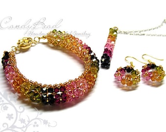 Crystal Bracelet; Swarovski Bracelet; Glass Bracelet; Colorful Tourmaline Swarovski Crystal Sets by CandyBead (J013-01)