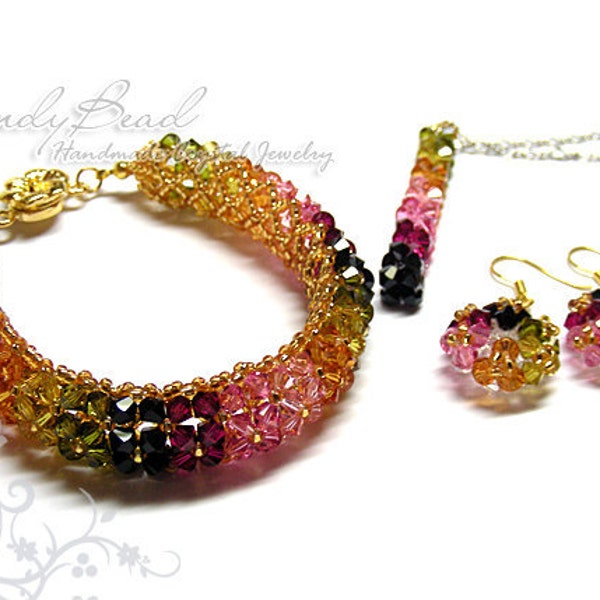 Crystal Bracelet; Swarovski Bracelet; Glass Bracelet; Colorful Tourmaline Swarovski Crystal Sets by CandyBead (J013-01)
