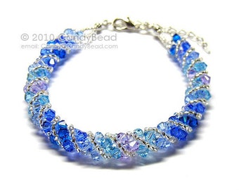 Swarovski Bracelet; Crystal Bracelet; Glass Bracelet; Deep Blue Sea Twisty Swarovski Crystal Bracelet by CandyBead