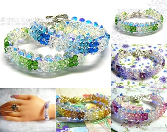 Swarovski Bracelet; Crystal; Glass; Bright Green Peridot, Blue Aquamarine, Purple, Topaz, Rose Shade Swarovski Crystal Bracelet by CandyBead