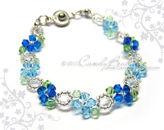 Crystal bracelet; Swarovski bracelet; Glass bracelet; Aqua Blue Swarovski Crystal Bracelet - Sweet blue by CandyBead