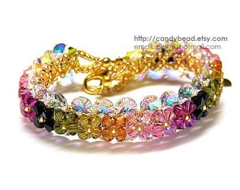 Crystal Bracelet; Swarovski Bracelet; Glass Bracelet; Blink Colorful Tourmaline Swarovski Crystal Bracelet by CandyBead