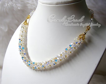 Crystal Necklace; Swarovski Necklace; Glass Necklace; Luxurious White AB Swarovski Crystal Necklace by CandyBead (N008-10)