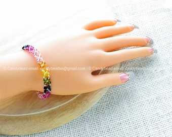 Rainbow bracelet; crystal bracelet; Swarovski bracelet; Glass bracelet;Swarovski Crystal Bracelet - Sweet rainbow single row bracelet