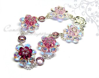 Crystal bracelet; Swarovski bracelet; Glass bracelet;Rosy Pink Swarovski Crystal Bracelet