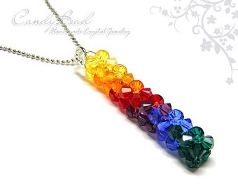 Crystal Necklace; Swarovski Necklace; Glass Necklace; Dark Rainbow Swarovski Pendants Necklace