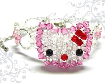 Swarovski Bracelet; Crystal Bracelet; Glass Bracelet; Sweet Pink Kitty Sparkling Swarovski Crystal Bracelet by CandyBead