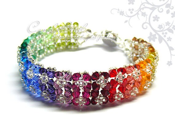 Handmade floral rainbow glass bracelet