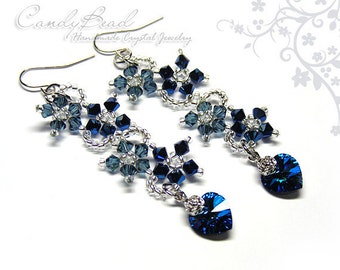 Swarovski earrings;crystal earrings;Navy Blue Flower Dancing Swarovski Crystal Earrings (E011-01)