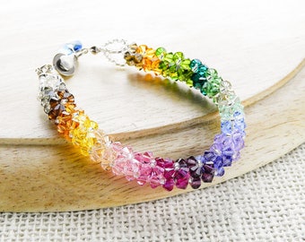 Rainbow bracelet; crystal bracelet; Swarovski bracelet; Glass bracelet;Luxurious Dark Rainbow Swarovski Crystal Bracelet by CandyBead