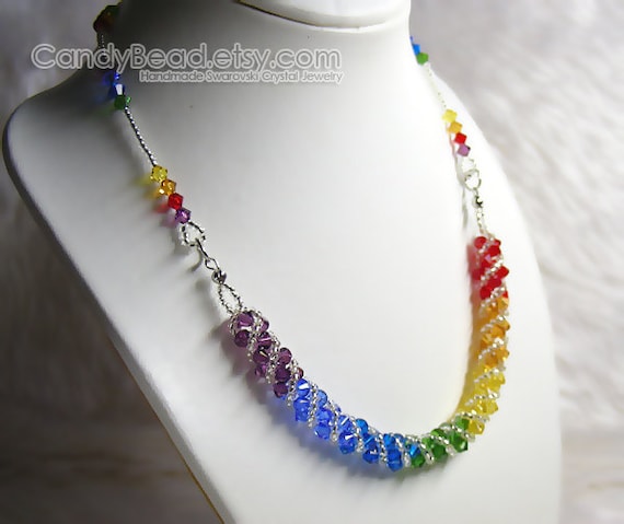 Crystal Necklace Swarovski Necklace Glass Necklace Rainbow Twisty Swarovski Crystal Necklace by Candybead Etsy