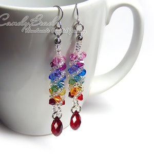 Swarovski earrings;crystal earrings; Spectrum rainbow twisty Swarovski Crystal by CandyBead (E009-04)