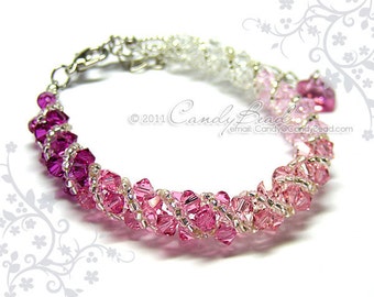 Crystal bracelet; Swarovski bracelet; Glass bracelet;Rose shade twisty Swarovski Crystal Bracelet by CandyBead