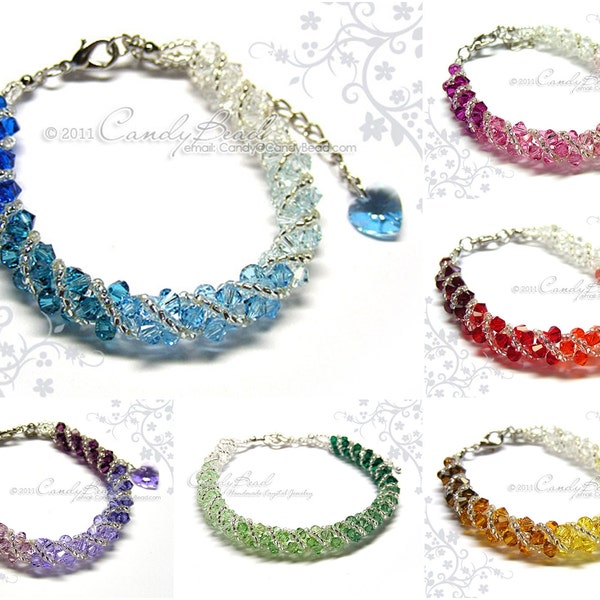 Rainbow bracelet; crystal bracelet; Swarovski bracelet; Glass bracelet;Rainbow shade twisty Swarovski Crystal Bracelet by CandyBead