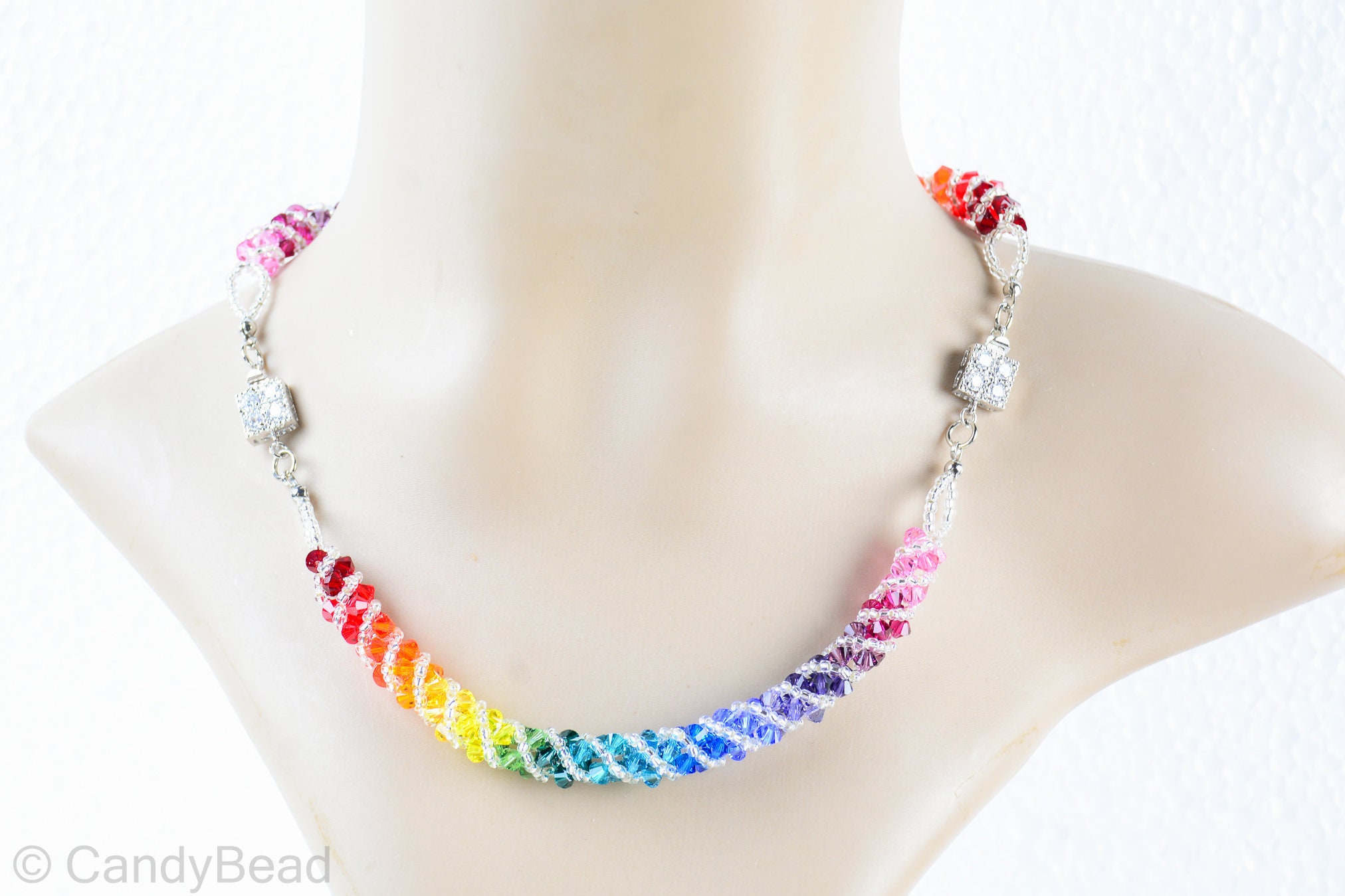 Swarovski necklace Spectrum rainbow twisty Swarovski Crystal necklace by CandyBead