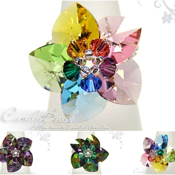 Bague Swarovski ; bague en cristal ; Bague en cristal Swarovski arc-en-ciel par CandyBead - Best-seller (R005-01)