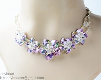 Cystal Vitrail Light Swarovski Necklace; Glass Necklace; Vitrail Light Flowers Swarovski Crystal Necklace by CandyBead