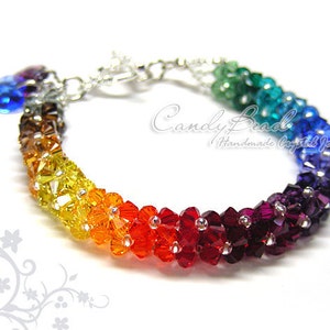 Rainbow bracelet; crystal bracelet; Swarovski bracelet; Glass bracelet;Luxurious Dark Rainbow Swarovski Crystal Bracelet by CandyBead