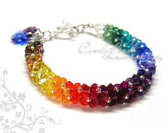Rainbow bracelet; crystal bracelet; Swarovski bracelet; Glass bracelet;Luxurious Dark Rainbow Swarovski Crystal Bracelet by CandyBead