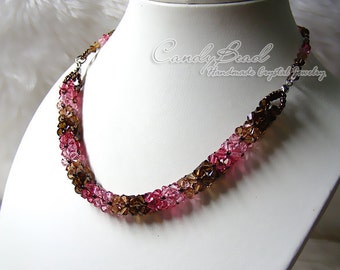 Crystal Necklace; Swarovski Necklace; Glass Necklace; Luxurious Coco Raspberry Swarovski Crystal Necklace by CandyBead (N008-14)