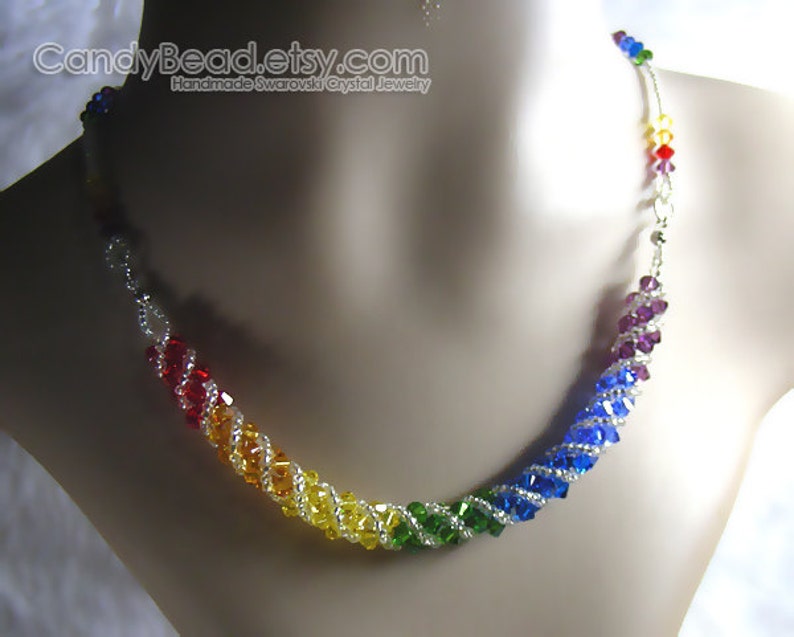 Crystal Necklace Swarovski Necklace Glass Necklace Rainbow twisty Swarovski Crystal necklace by CandyBead image 3