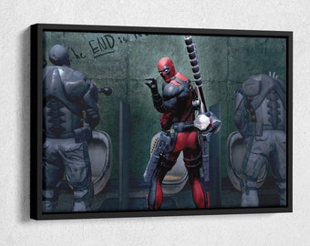 Deadpool Poster Bathroom Break Funny Canvas Wall Art Home Decor Framed Poster Print