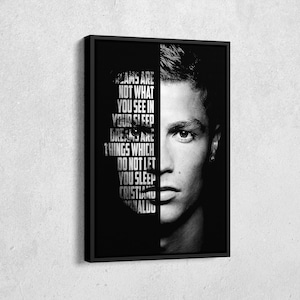 Cristiano Ronaldo Face Poster Motivational Quote Canvas Wall Art Home Decor Framed Poster Print