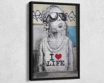 Banksy I love Life Canvas Wall Art Home Decor Framed Poster Print
