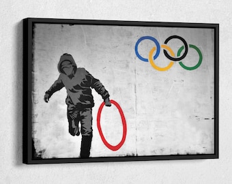 Banksy Olympic Ring Canvas Wall Art Home Decor Framed Poster Print