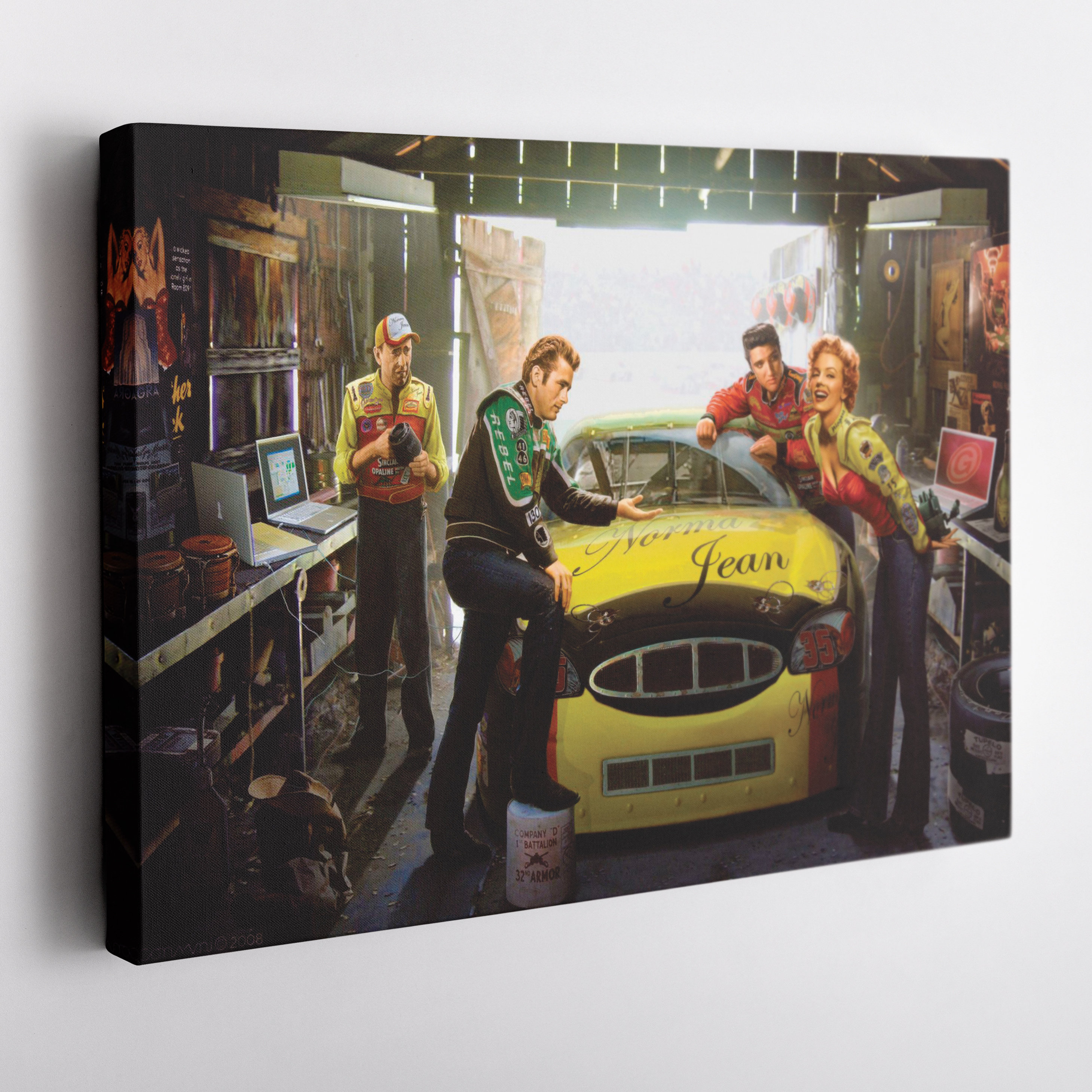 Marilyn Monroe Elvis Presley James Dean Racing Car Canvas Wall Art