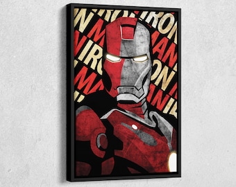 Iron Man Poster Marvel with Background Text  Canvas Wall Art Home Decor Framed Poster Print